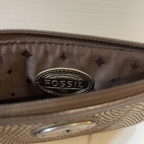 Fossil Wristlet Brown Metallic Faux Snake Cow Hide Leather Wallet Organizer - Picture 6 of 11